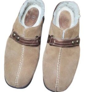 Cole Haan Meribel Shearling Slip On Sherpa &  Camel Suede Clogs with Box
